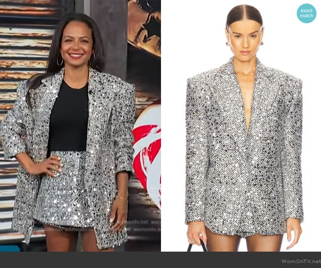 Bronx and Banco Blair Sequin Blazer worn by Christina Milian on Access Hollywood