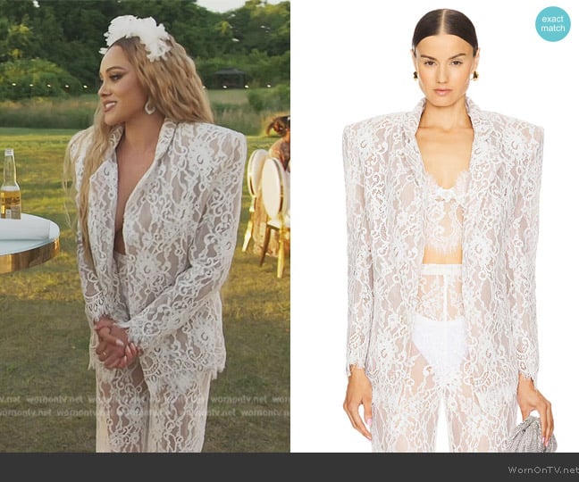 Bronx and Banco Capri Blanc Lace Blazer worn by Ashley Darby on The Real Housewives of Potomac