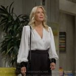 Brooke’s white blouse with black sequin cuffs on The Bold and the Beautiful