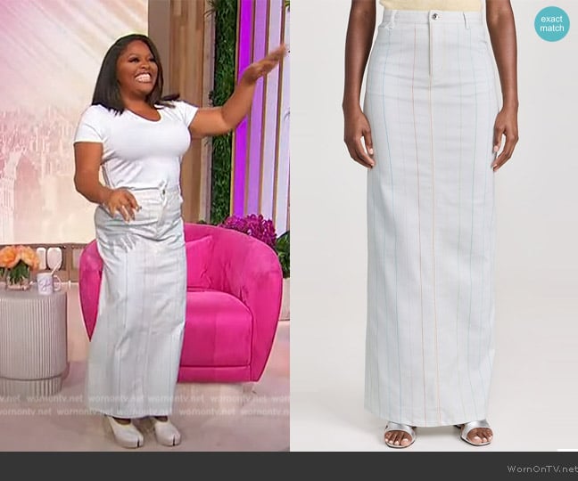 Bruce Glen Pinstripe Printed High Waist Maxi Denim Skirt worn by Sherri Shepherd on Sherri