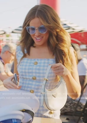 Brynn’s blue tweed check mini dress on The Real Housewives of New York City