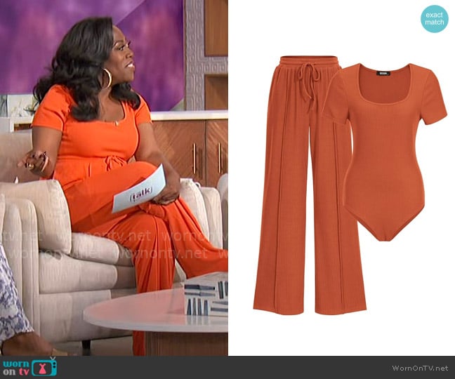 BTFBM Two Piece Set in Solid Orange worn by Sheryl Underwood on The Talk