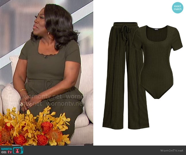 BTFBM Two Piece Set in Solid Army Green worn by Sheryl Underwood on The Talk