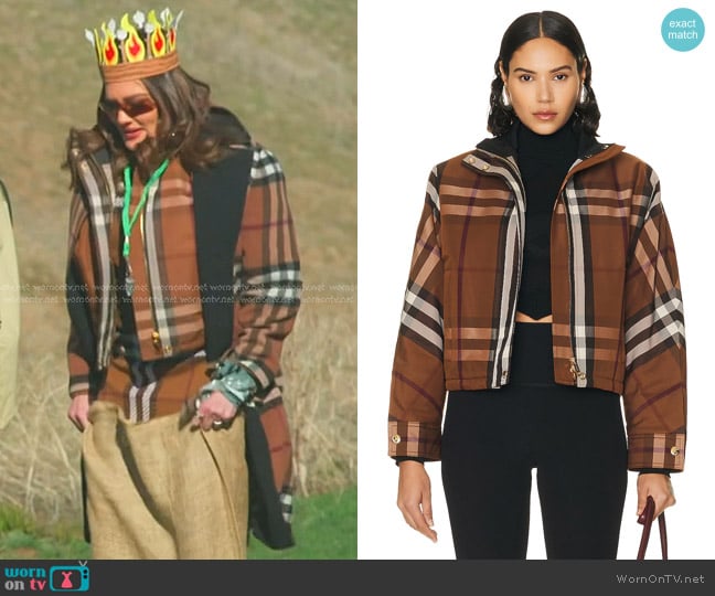 Burberry Ayton Check Jacket in Dark Birch Brown worn by Meredith Marks on The Real Housewives of Salt Lake City