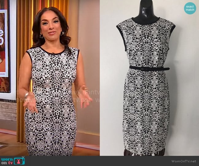 Cache Black and White Dress worn by Michelle Miller on CBS Mornings