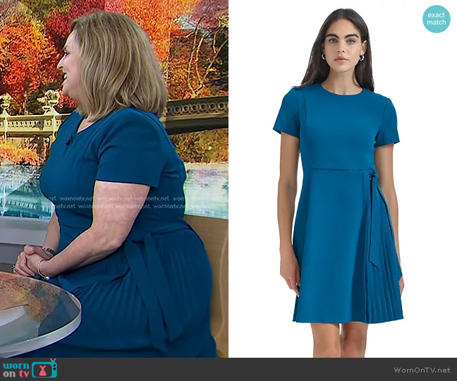 Calvin Klein Jewel-Neck Scuba-Crepe A-Line Dress in Cypress worn by Dr. Carol Ash on Today