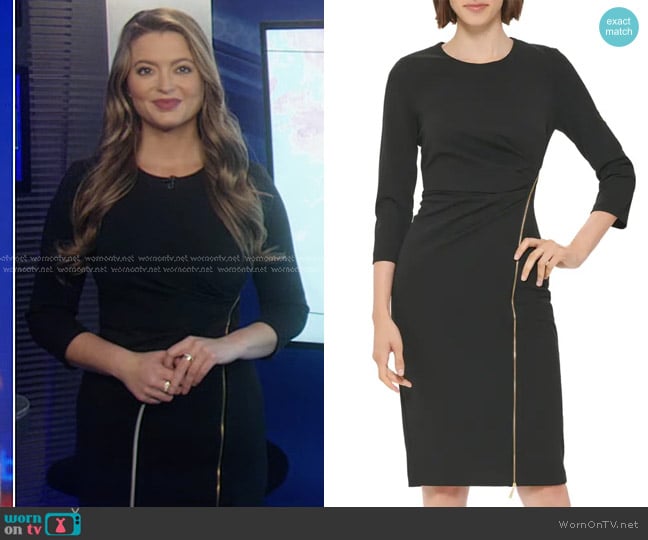 Calvin Klein Zip Sheath Dress in Black worn by Dani Beckstrom on Good Morning America