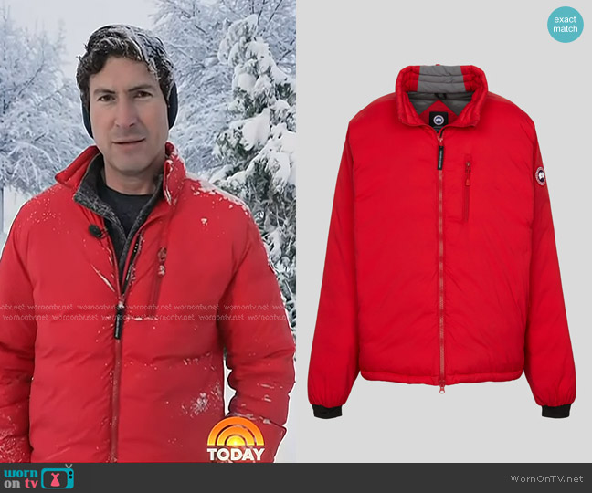 Canada Goose Lodge Down Jacket Matte Finish in Red worn by Sam Brock on Today