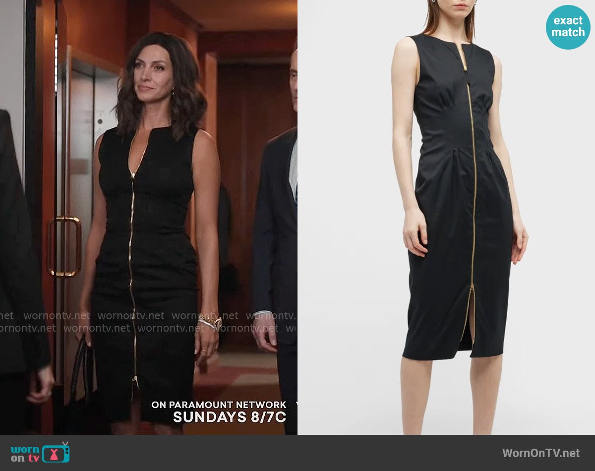 Carolina Herrera Sleeveless Zip-Front Midi Dress worn by Sarah Atwood (Dawn Olivieri) on Yellowstone