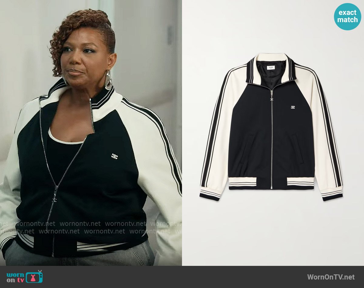 Celine Homme Logo-Embroidered Striped Tech-Jersey Track Jacket worn by Robyn McCall (Queen Latifah) on The Equalizer