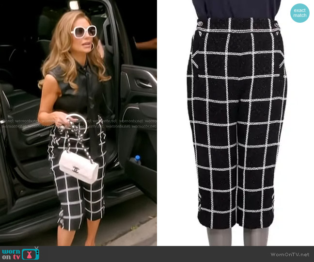 Chanel Check Tweed Cropped Knit Pants worn by Dorit Kemsley on The Real Housewives of Beverly Hills