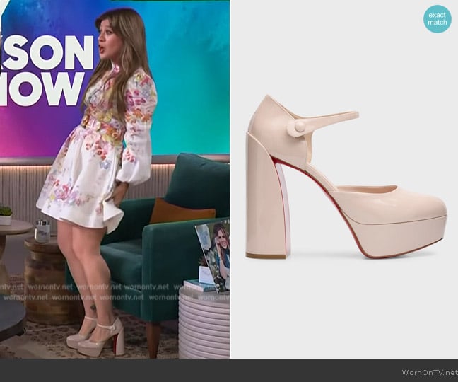 Christian Louboutin Movida Patent Red Sole Platform Pumps worn by Kelly Clarkson on The Kelly Clarkson Show