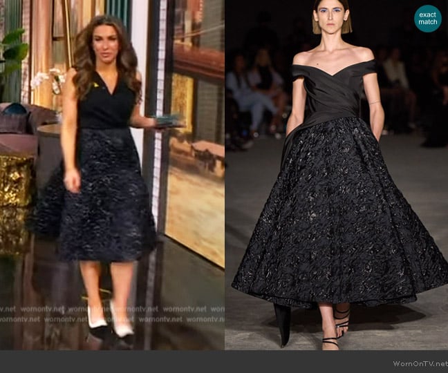 Christian Siriano Draped Off The Shoulder Shimmer Houndstooth Tea Length Dress worn by Alyssa Farah Griffin on The View