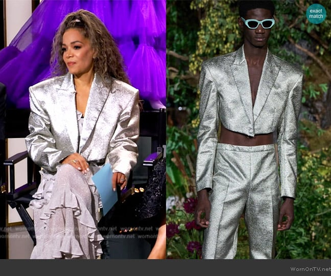 Christian Siriano Metallic Ice Lame Cropped Blazer worn by Sunny Hostin on The View