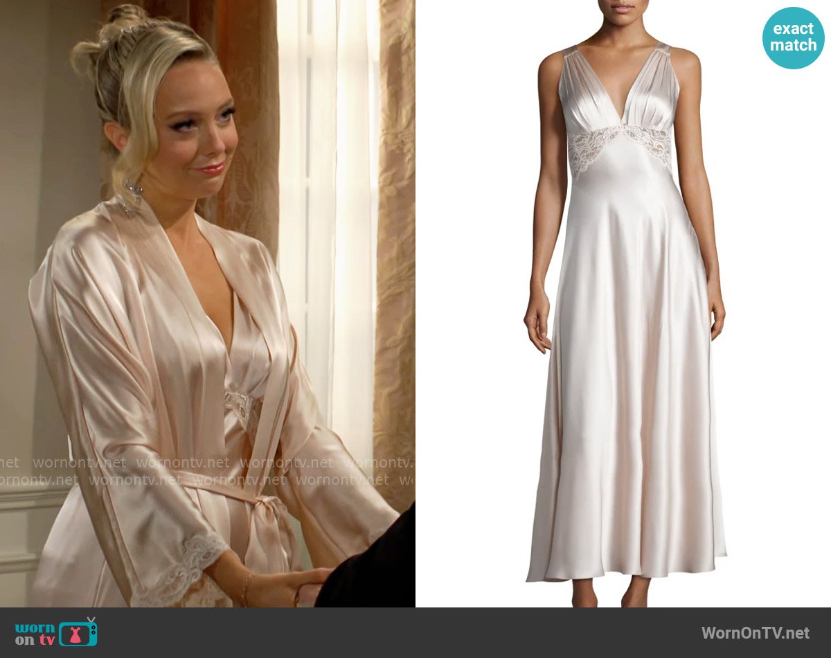 Christine Lingerie Bijoux Lace-Inset Silk Gown in Light Pink worn by Abby Newman (Melissa Ordway) on The Young and the Restless