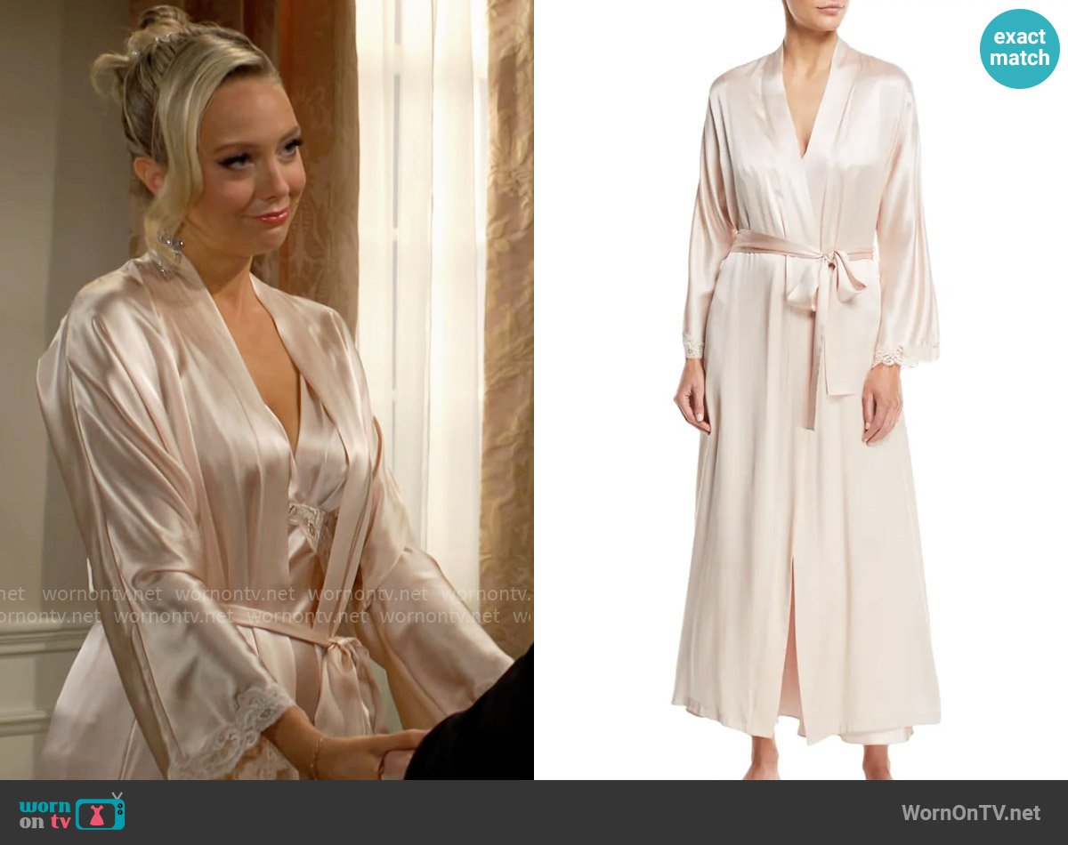 Christine Lingerie Bijoux Long Silk Robe in Light Pink worn by Abby Newman (Melissa Ordway) on The Young and the Restless