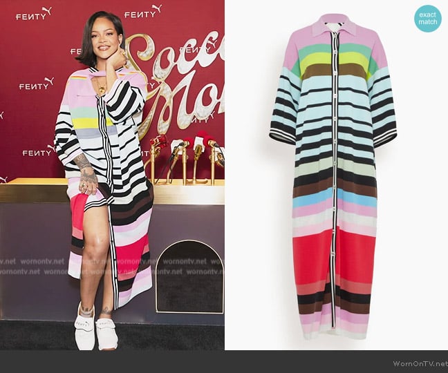 Christopher John Rogers Oversized Convertible Polo Dress in Taro Multi worn by Rihanna on E! News