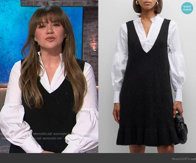 Cinq a Sept Greysen Pinafore Combo Knee-Length Dress worn by Kelly Clarkson on The Kelly Clarkson Show