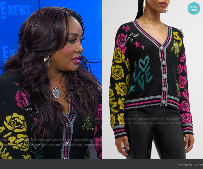 Cinq a Sept Collage Embellished Cardigan worn by Vivica A. Fox on E! News