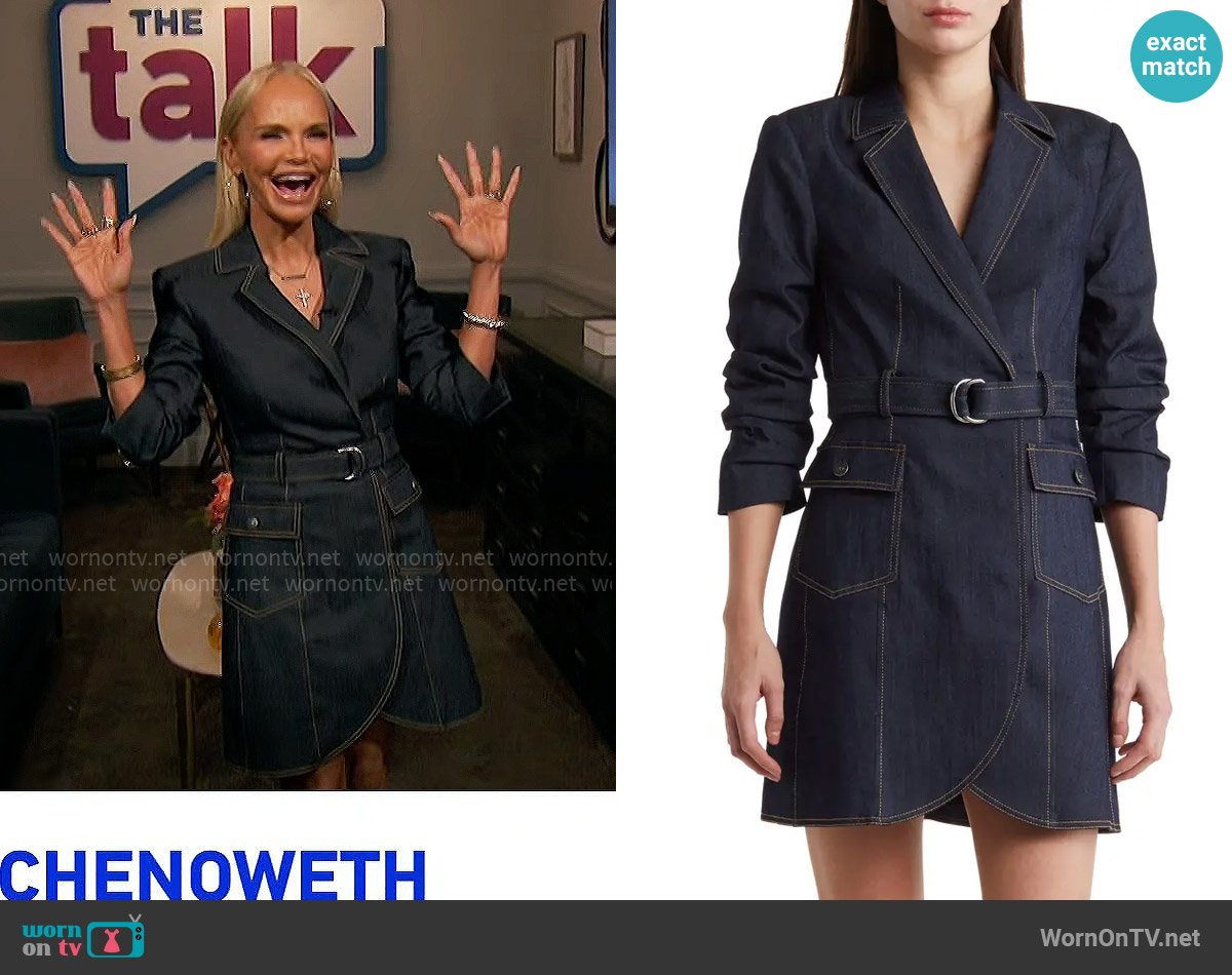 Cinq a Sept Jenessa Belted Denim Blazer Dress worn by Kristin Chenoweth on The Talk