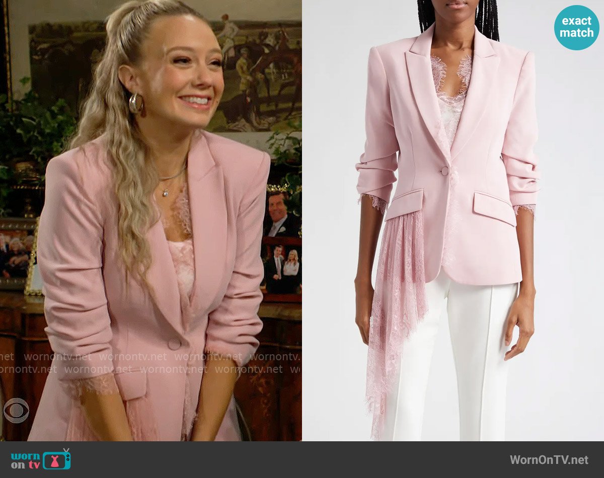 Cinq a Sept Keeves Cascading Lace Trim Blazer worn by Abby Newman (Melissa Ordway) on The Young and the Restless