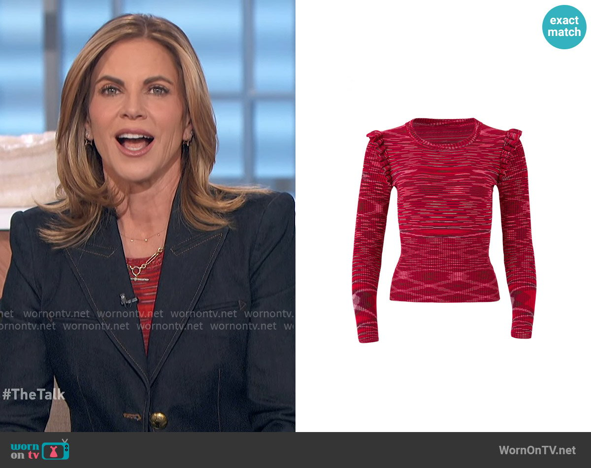 Cinq A Sept Salma Ruffle-Trim Long-Sleeve Top worn by Natalie Morales on The Talk