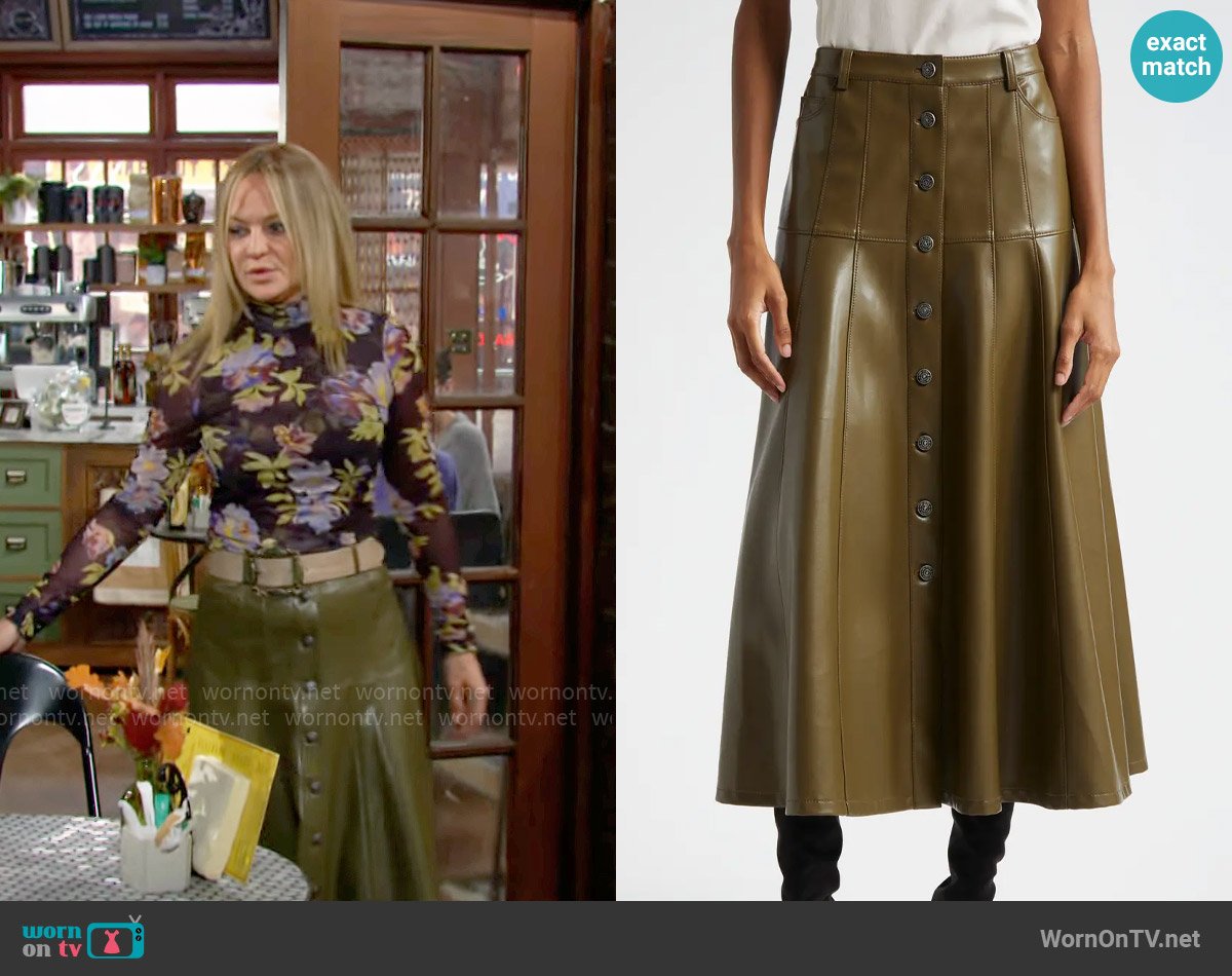 Cinq a Sept Veena Faux Leather Skirt worn by Sharon Newman (Sharon Case) on The Young and the Restless