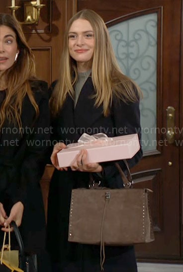 Claire’s taupe suede bag on The Young and the Restless