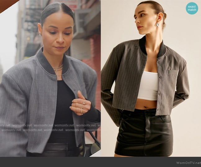 Commense Pinstripe Pocket Short Jacket worn by Sai De Silva on The Real Housewives of New York City