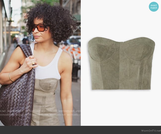 Cortana Freja strapless woven bustier top worn by Sai De Silva on The Real Housewives of New York City