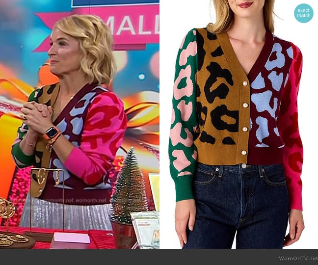 CROSBY by Mollie Burch Jovie Cashmere Blend Intarsia Knit Colorblock Leopard Cardigan worn by Meaghan Murphy on Today