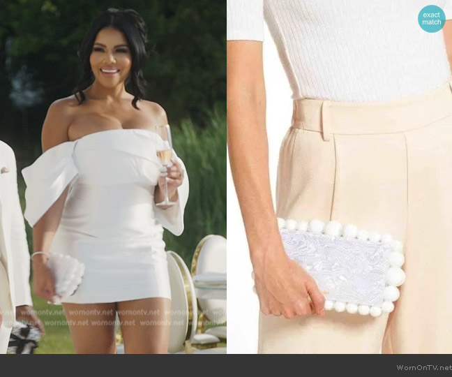 Cult Gaia  Eos Beaded Acrylic Box Clutch worn by Mia Thornton on The Real Housewives of Potomac