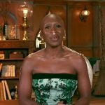 Cynthia Erivo’s green floral strapless dress on E! News