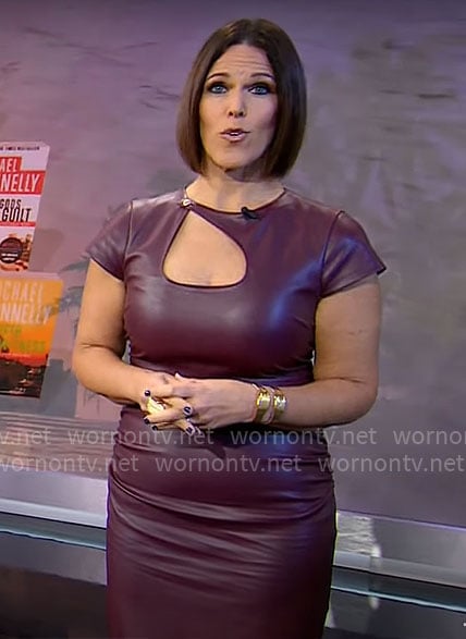 Dana Jacobson’s purple leather dress with keyhole cutout on CBS Mornings