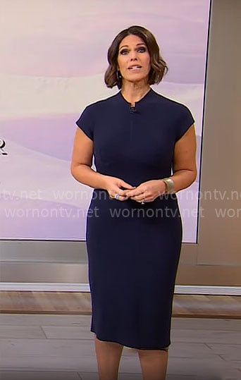 Dana Jacobson’s navy notch neck dress on CBS Mornings