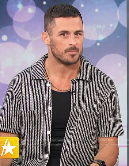 Danny Amendola's black knit button down shirt on Access Hollywood