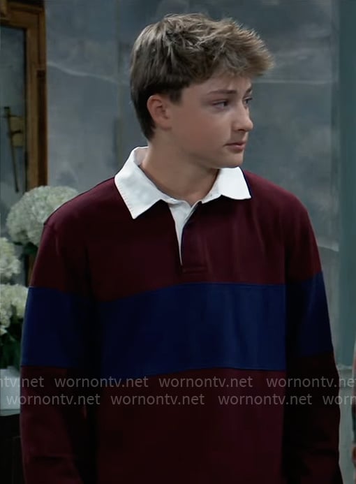 Danny’s burgundy and navy stripe polo shirt on General Hospital