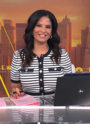 Darlene's white striped short sleeve cardigan on Today