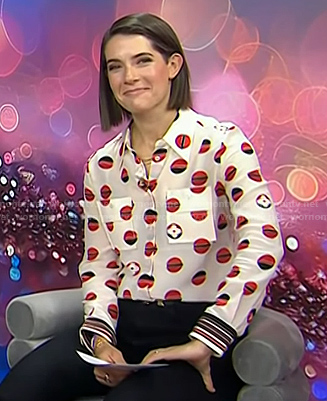 Daryn Carp's white print button down shirt on Today