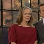 Diane’s burgundy boatneck top on The Young and the Restless