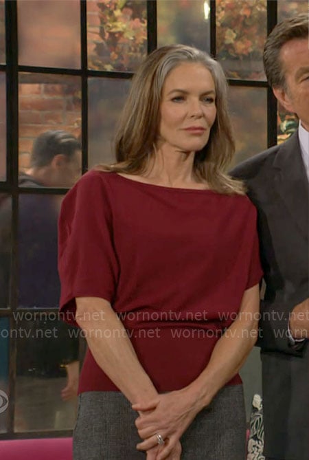 Diane's burgundy boatneck top on The Young and the Restless