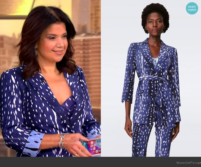 Diane von Furstenberg Emiliano Jacket in Fawn Perfect Navy worn by Ana Navarro on The View