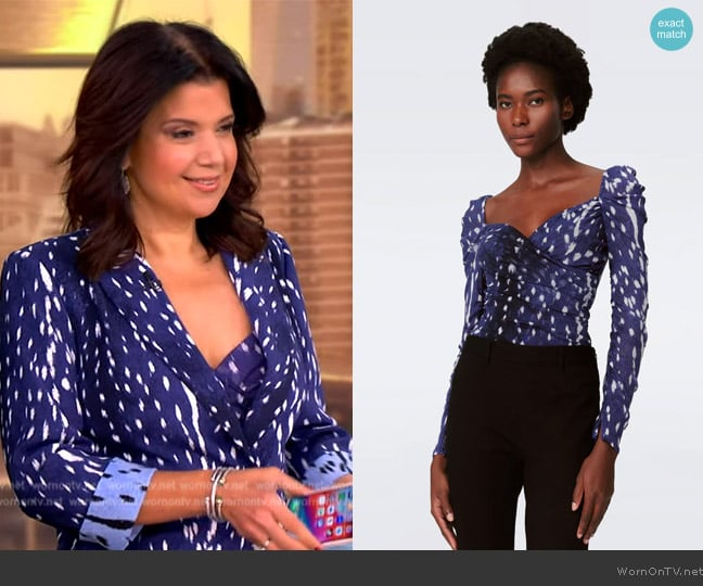 Diane von Furstenberg Ash Top in Fawn Perfect Navy worn by Ana Navarro on The View