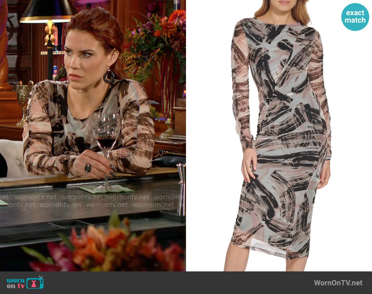 DKNY Abstract Print Long Sleeve Mesh Dress worn by Sally Spectra (Courtney Hope) on The Young and the Restless