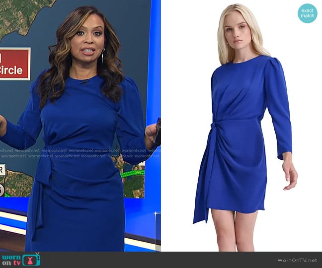 DKNY Solid Side-Knot Long-Sleeve A-Line Dress in Radiant Blue worn by Adelle Caballero on Today