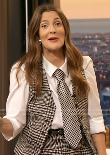 Drew’s plaid vest and pants on The Drew Barrymore Show