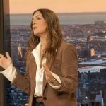 Drew brown suede blazer on The Drew Barrymore Show