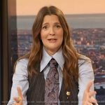 Drew’s gray pinstripe vest and pants on The Drew Barrymore Show