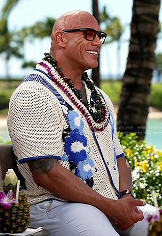 Dwayne Johnson’s white floral knit shirt on Today