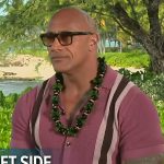 Dwayne Johnson’s pink stripe knit shirt on Access Hollywood